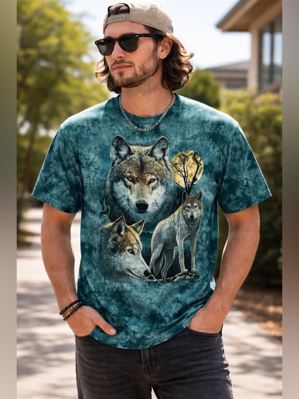 Vintage Wolf Graphic Tie-Dye T-Shirt NWT | Nature Batik Style | size large